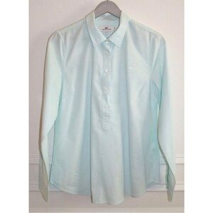 Vineyard Vines Pale Blue Aqua Popover Brushed Cotton Top Blouse Shirt Sz 16